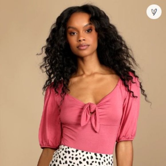 Lulus Tops - NWT Lulu's Tie Fidelity Rusty Rose Tie-Front Bodysuit L